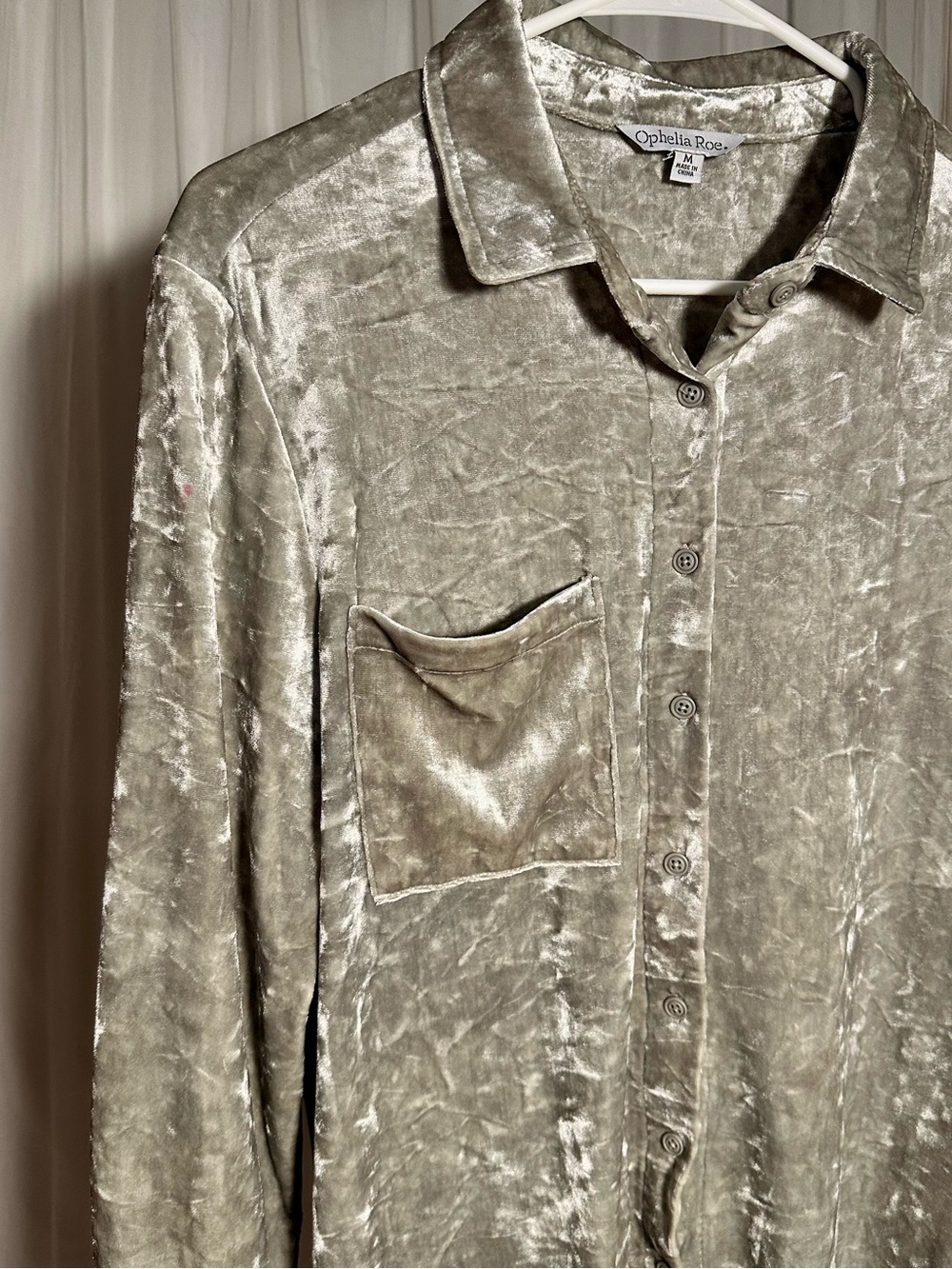 Y2K STYLE Women’s Ophelia Roe Silver Crushed Velvet Button Shirt Blouse M Grey